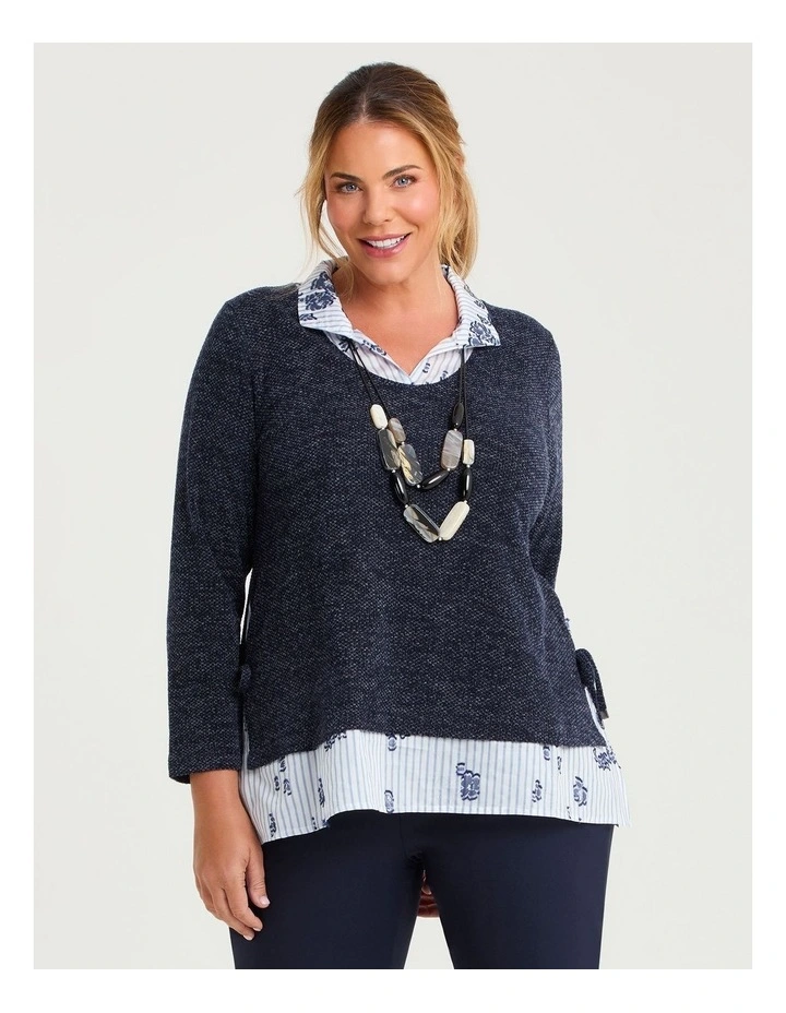 Waffle Snug & Stripe Top Indigo Melange image 1