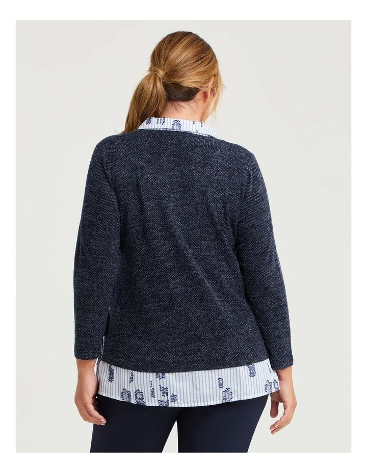 Waffle Snug & Stripe Top Indigo Melange image 2