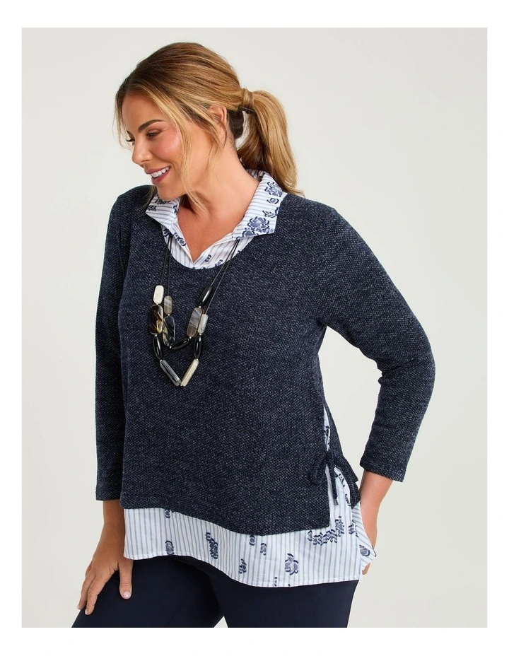 Waffle Snug & Stripe Top Indigo Melange image 3