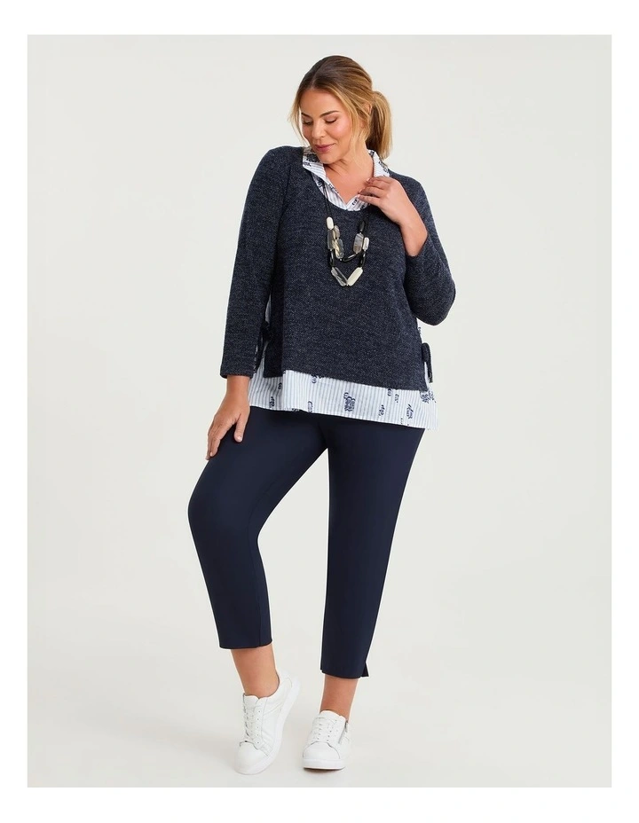 Waffle Snug & Stripe Top Indigo Melange image 4