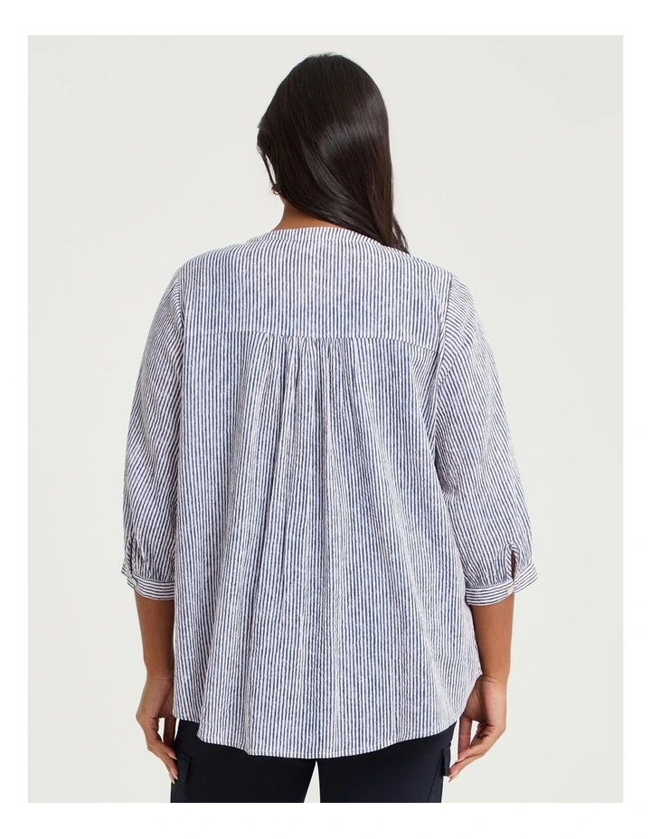 Cotton Stripe Button Top Steel/Blush Pink image 2