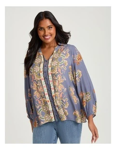 Natural Jacobean Scarf Print Top Print