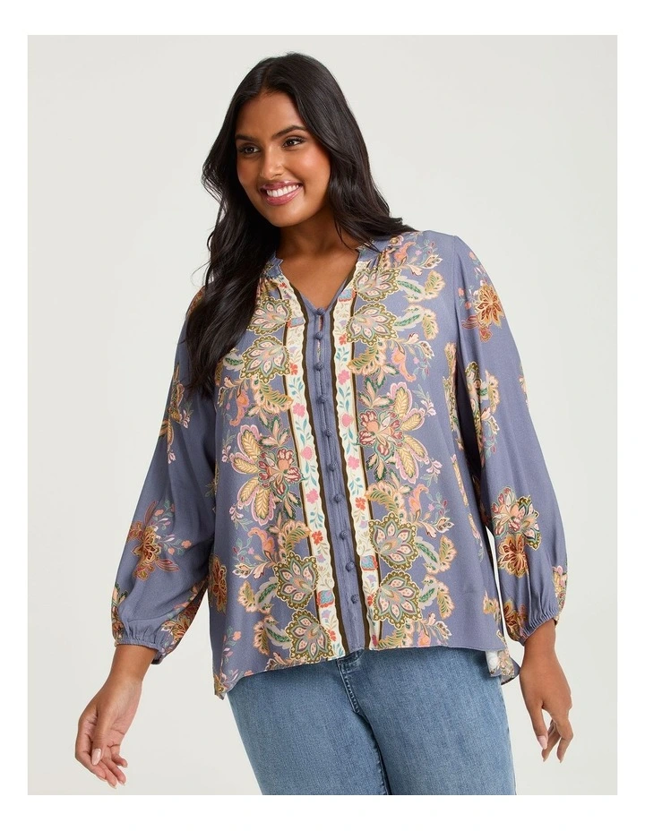 Natural Jacobean Scarf Print Top Print image 3