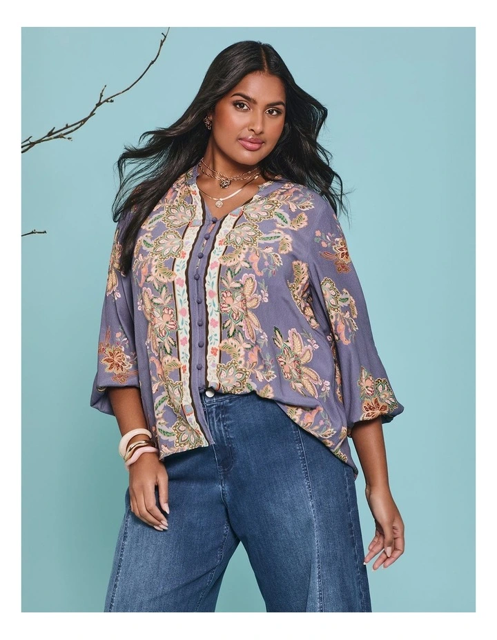 Natural Jacobean Scarf Print Top Print image 5
