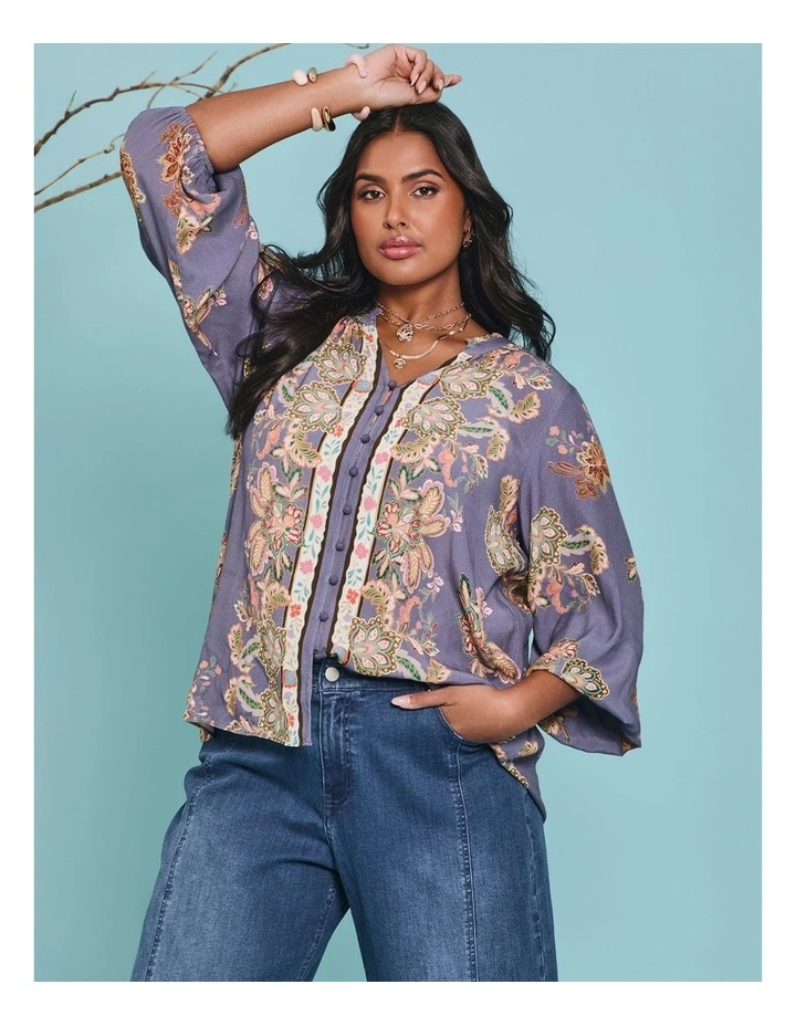 Natural Jacobean Scarf Print Top Print image 6