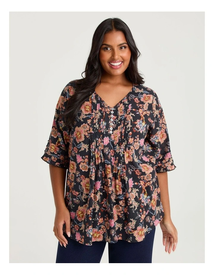 Cotton Winter Floral Pintuck Top Print image 1