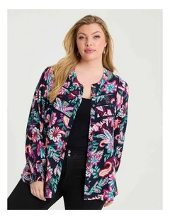 Natural Button Top in Winter Bloom Print