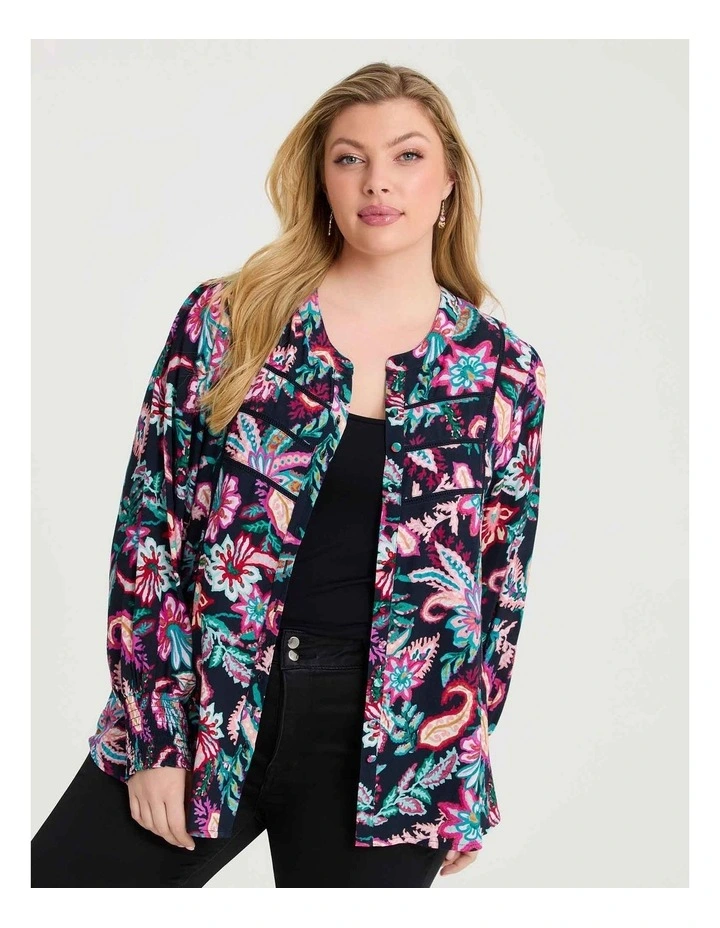 Natural Button Top in Winter Bloom Print image 1
