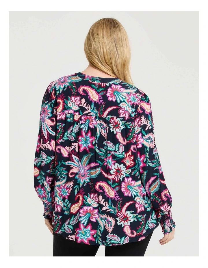 Natural Button Top in Winter Bloom Print image 2