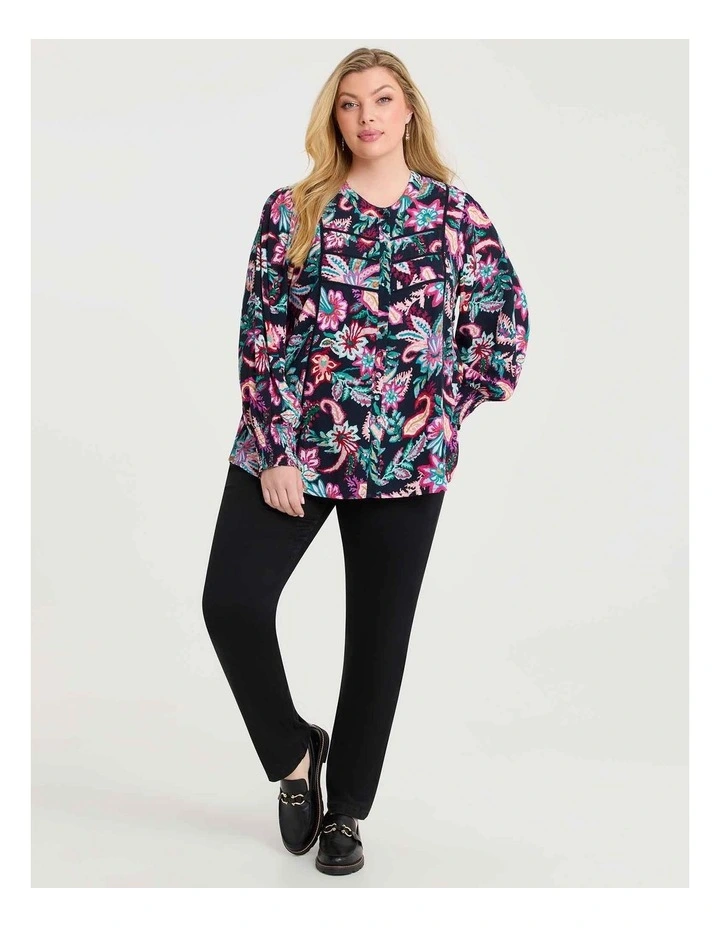 Natural Button Top in Winter Bloom Print image 3