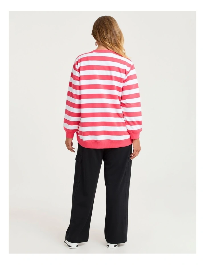 Cotton Mixed Stripe Sweatshirt Poinsettia/white image 2