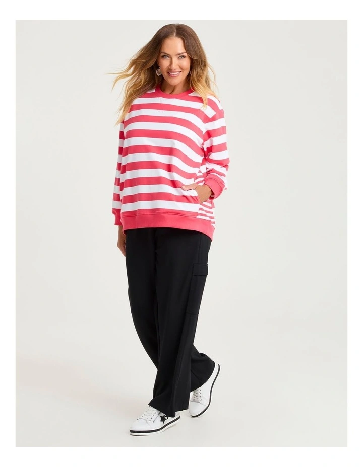 Cotton Mixed Stripe Sweatshirt Poinsettia/white image 3