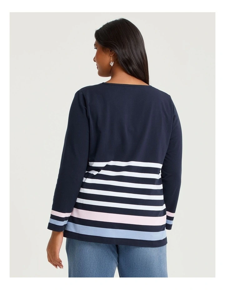 Cotton Pastel Stripe V-neck Top Navy/multi image 2