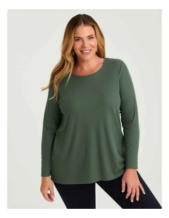 Rib Back Button Detail Top Khaki