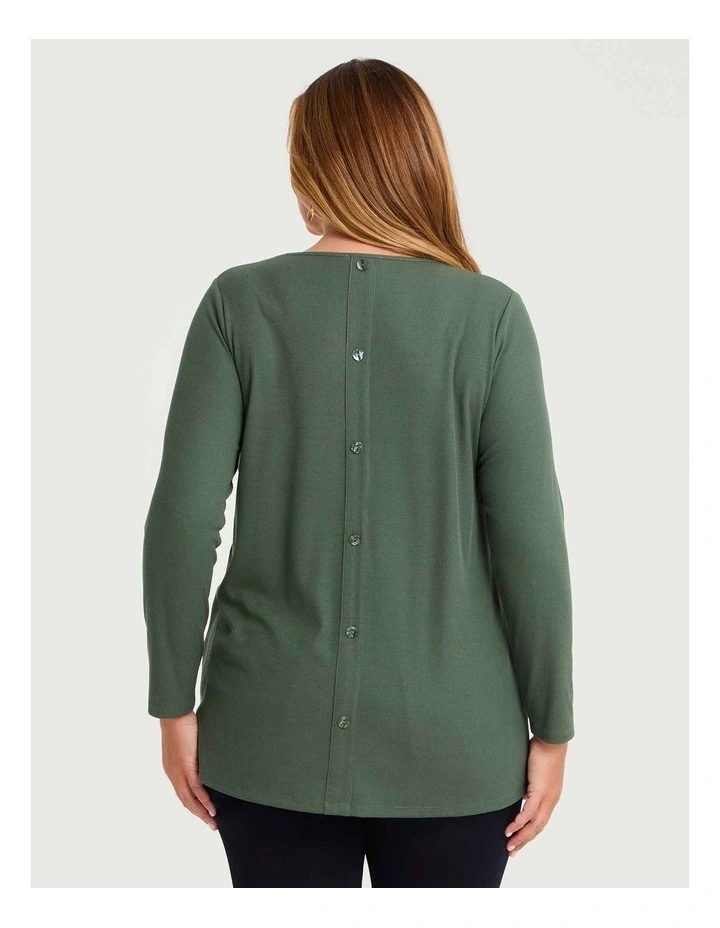 Rib Back Button Detail Top Khaki image 2