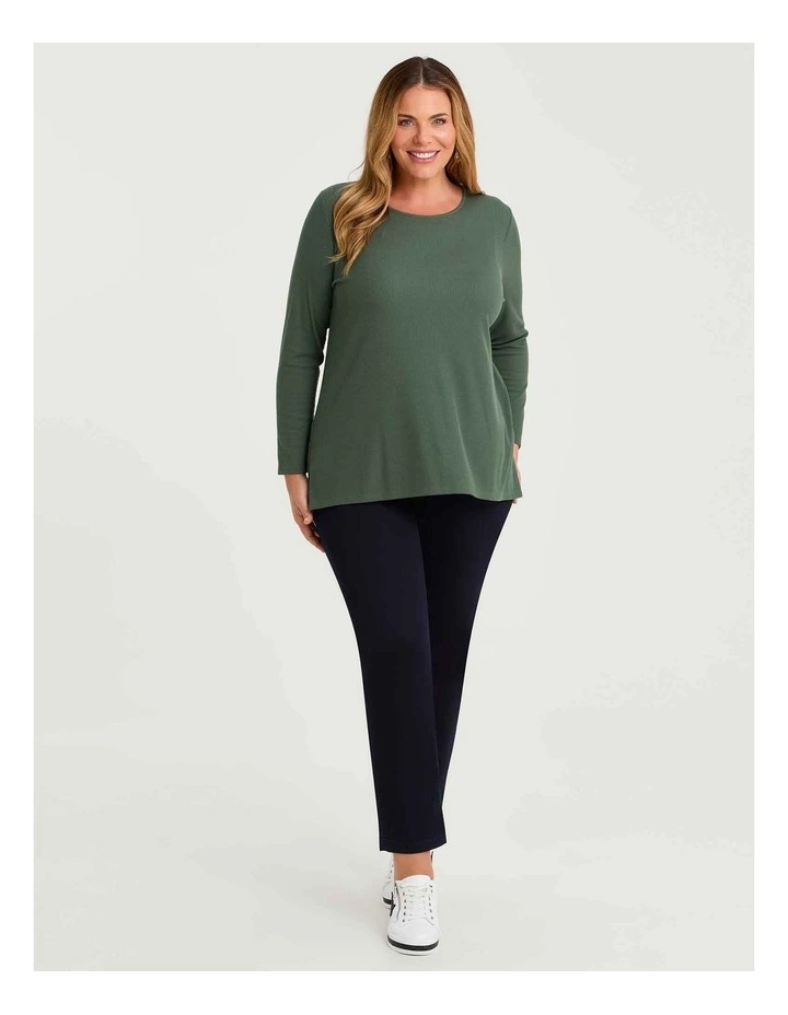 Rib Back Button Detail Top Khaki image 3