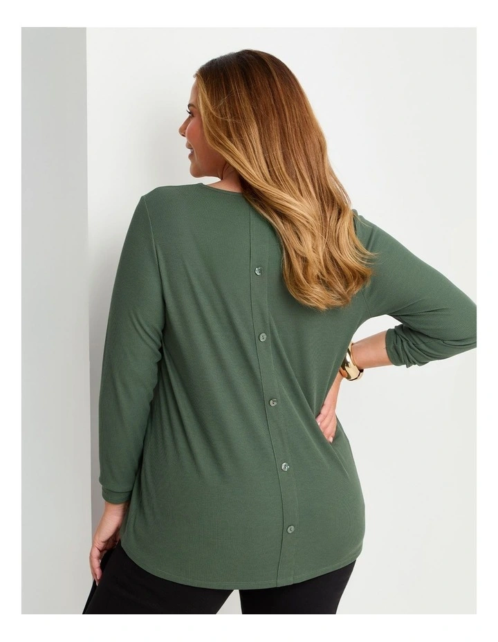 Rib Back Button Detail Top Khaki image 4