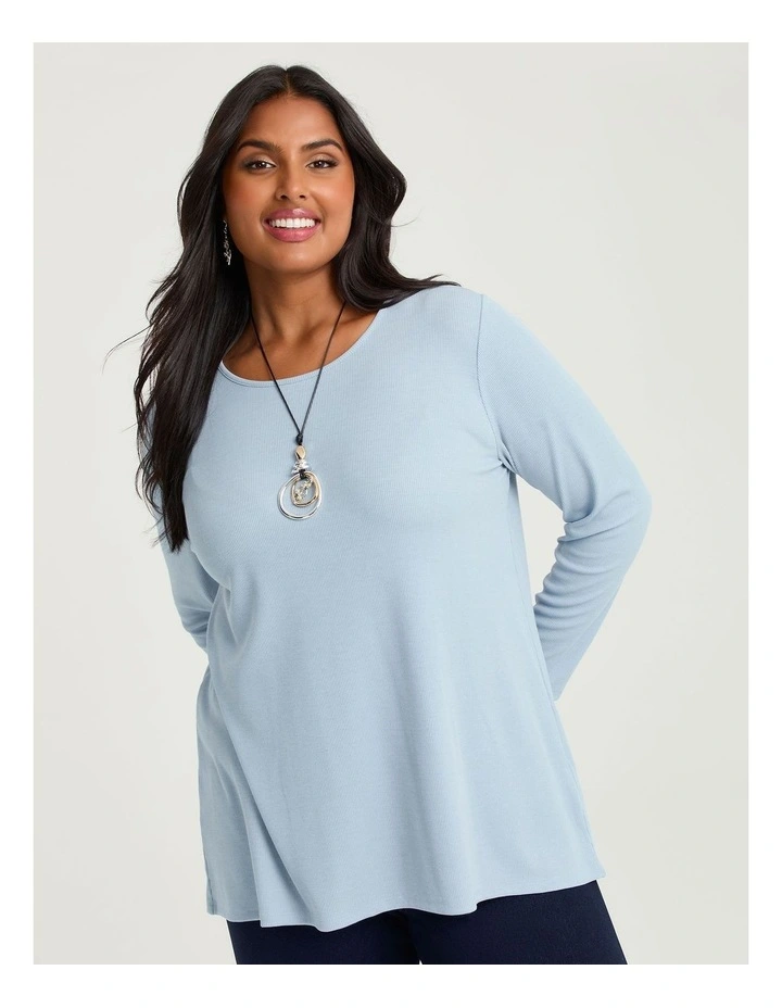 Rib Back Button Detail Top Sky Blue image 1