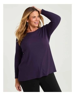 Rib Back Button Detail Top Eggplant