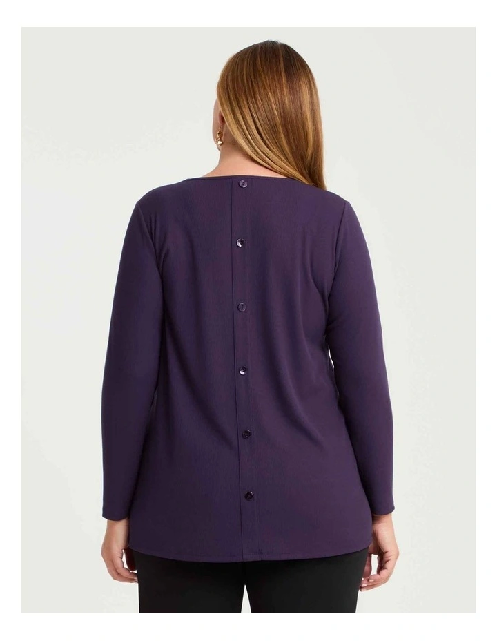 Rib Back Button Detail Top Eggplant image 2