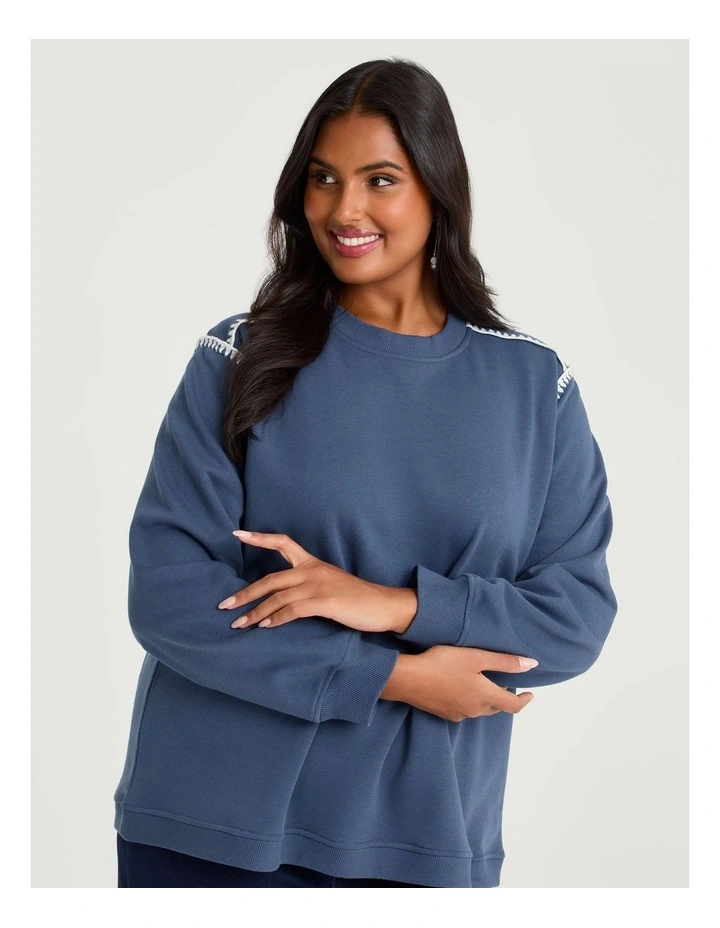 Cotton Blend Stitch Sweatshirt Steel image 1