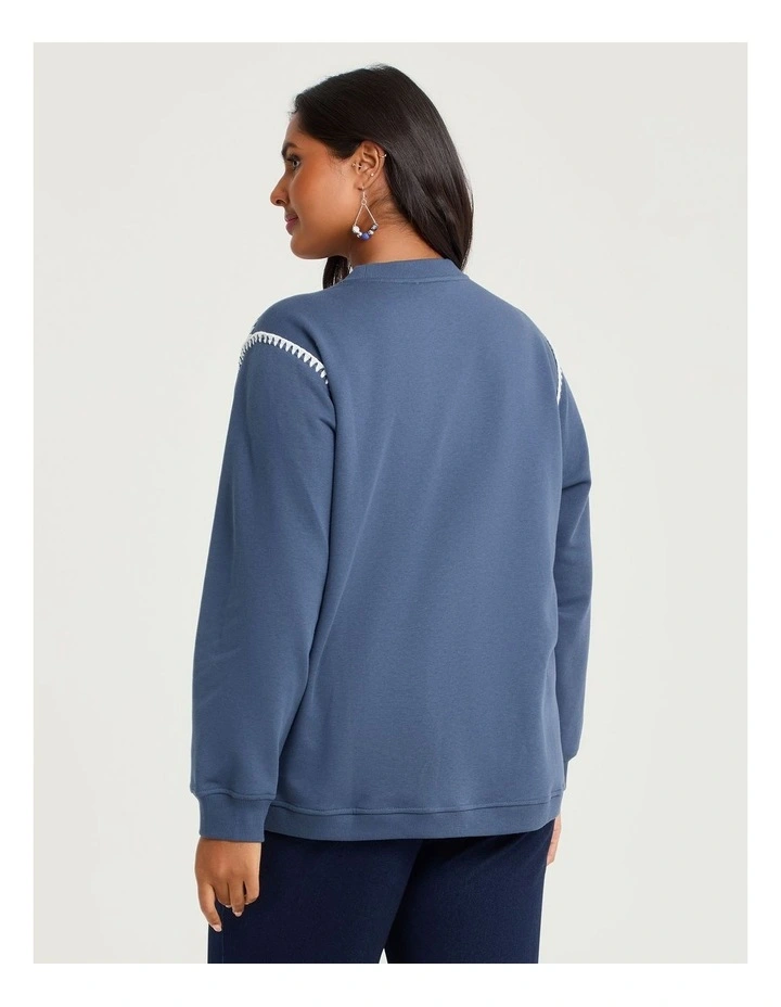 Cotton Blend Stitch Sweatshirt Steel image 2