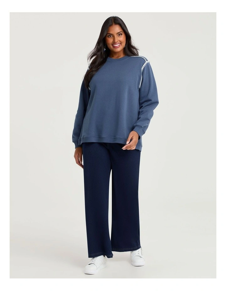 Cotton Blend Stitch Sweatshirt Steel image 3