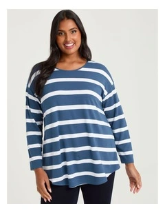 Bamboo Ponte Stripe Top Steel/off White
