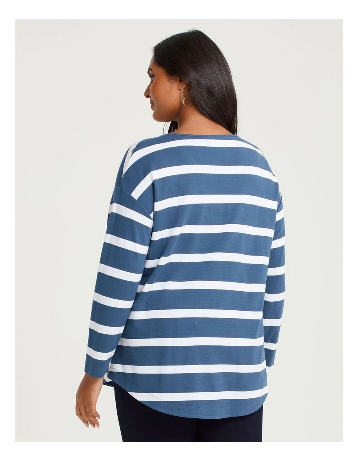 Bamboo Ponte Stripe Top Steel/off White image 2