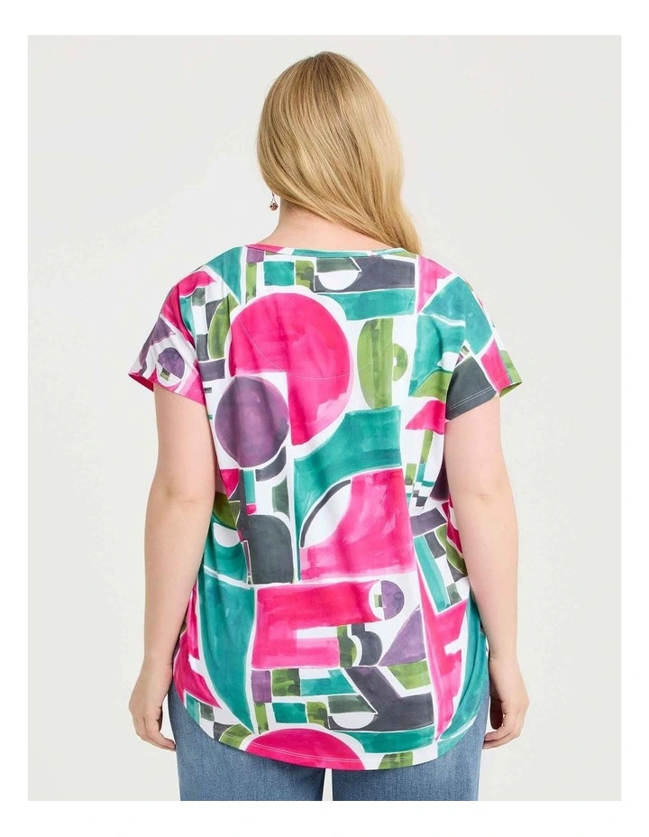 Cotton T-shirt in Painterly Print image 2