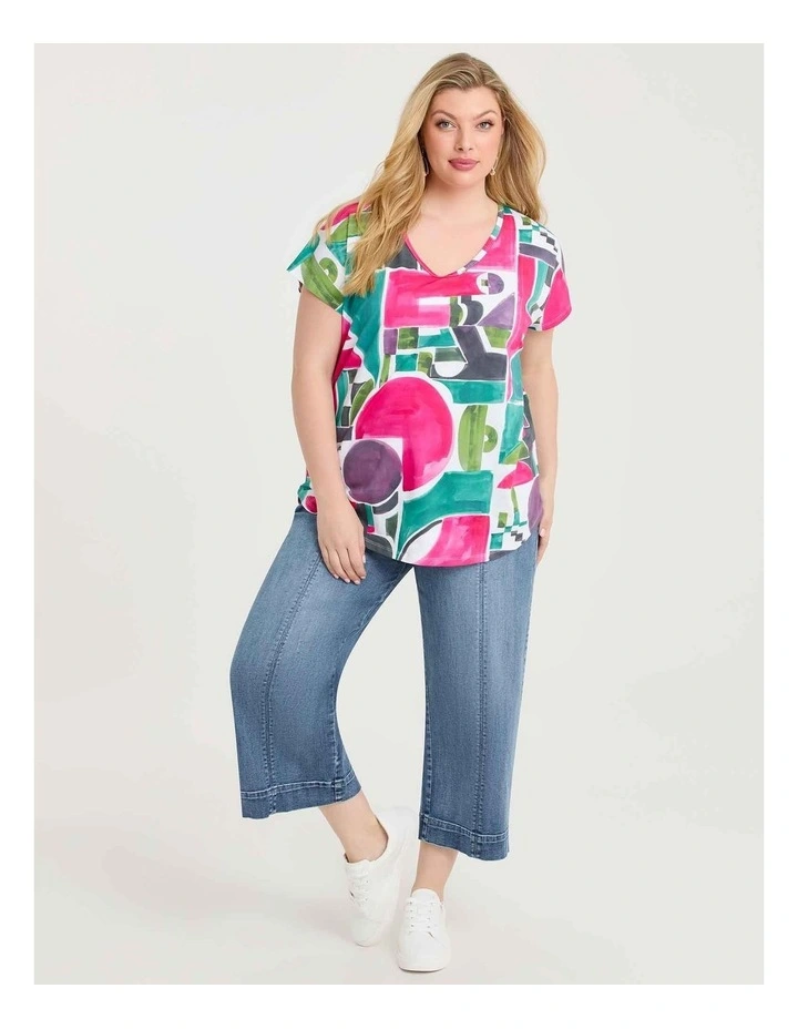 Cotton T-shirt in Painterly Print image 3