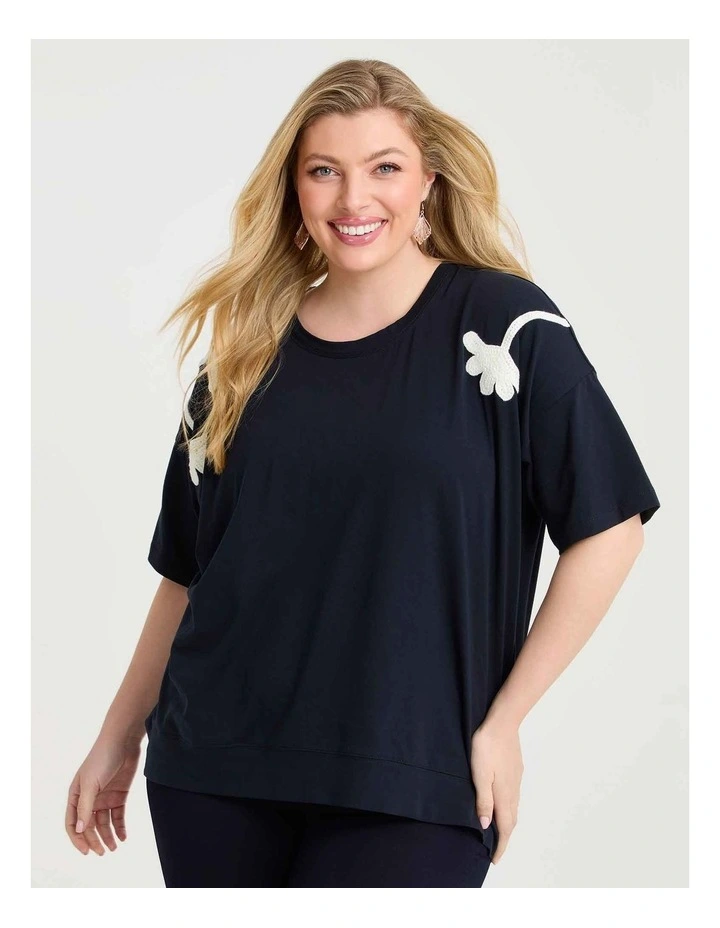 Cotton Embroidery T-Shirt in Navy image 1