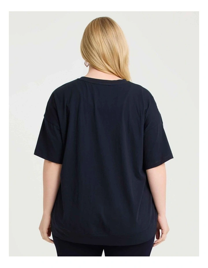 Cotton Embroidery T-Shirt in Navy image 2