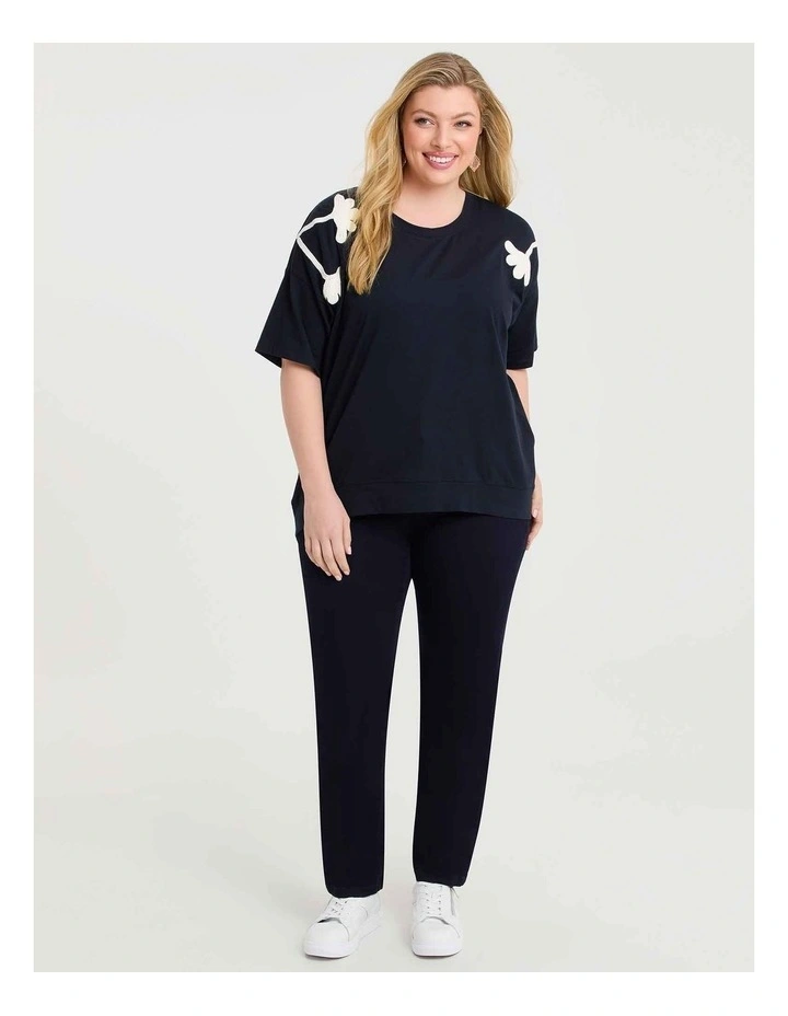 Cotton Embroidery T-Shirt in Navy image 3