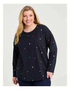 Cotton Top in Navy Multicolour Spot Print