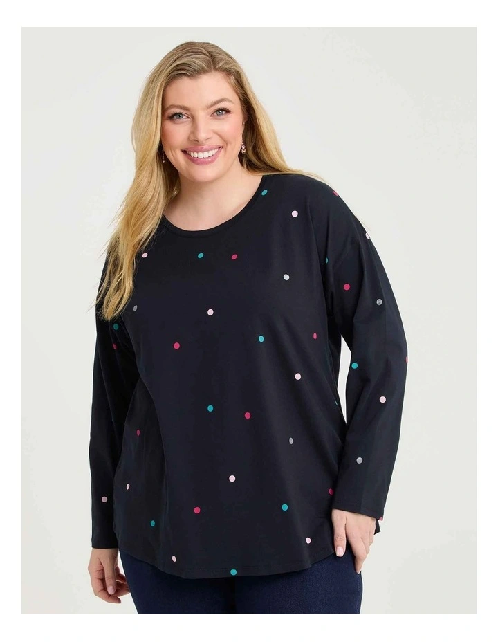 Cotton Top in Navy Multicolour Spot Print image 1