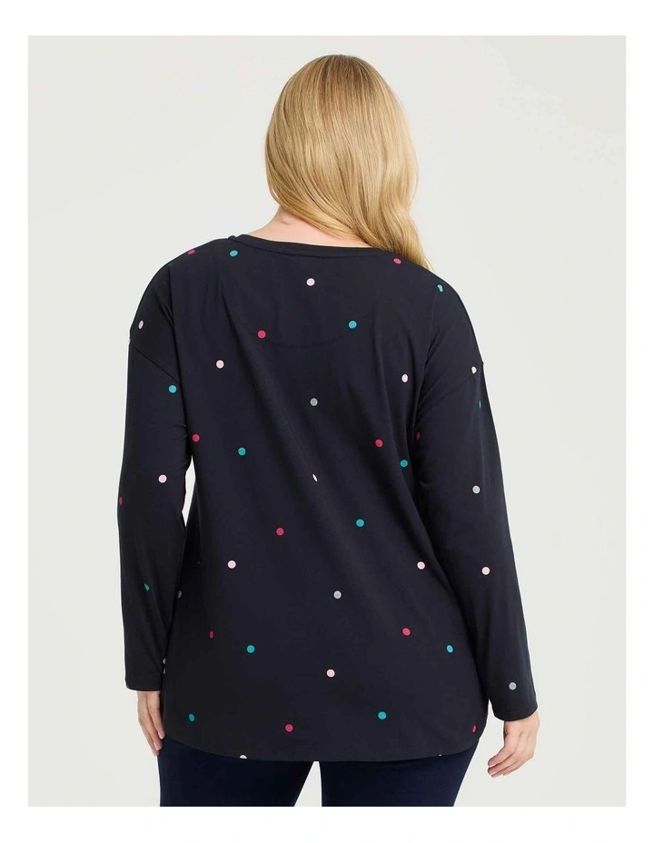 Cotton Top in Navy Multicolour Spot Print image 2