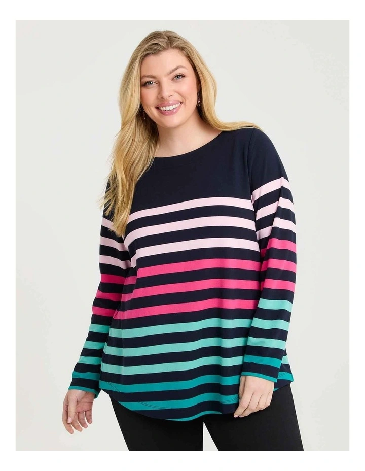Bamboo Ponte Boat Neck Stripe Top Navy/multi image 1