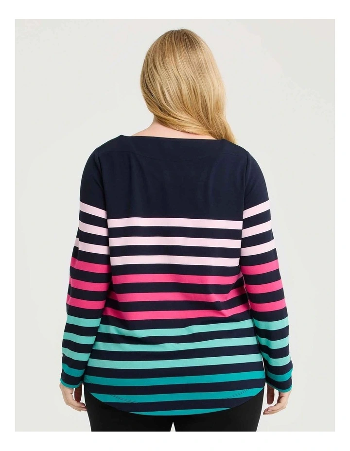 Bamboo Ponte Boat Neck Stripe Top Navy/multi image 2