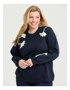 Cotton Blend Embroidery Sweatshirt Navy