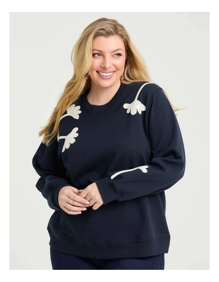 Cotton Blend Embroidery Sweatshirt Navy image 1