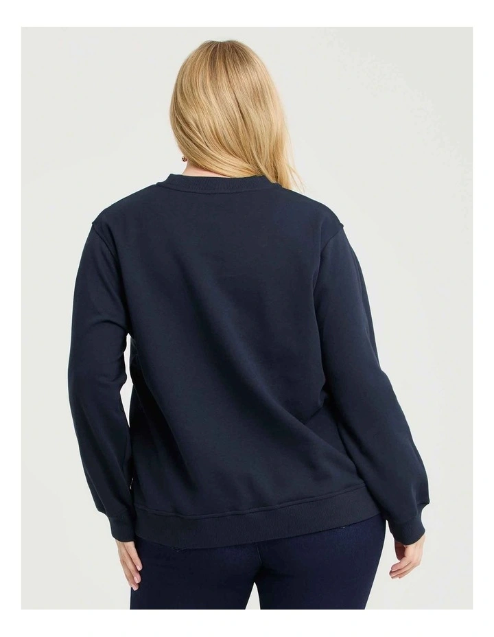 Cotton Blend Embroidery Sweatshirt Navy image 2