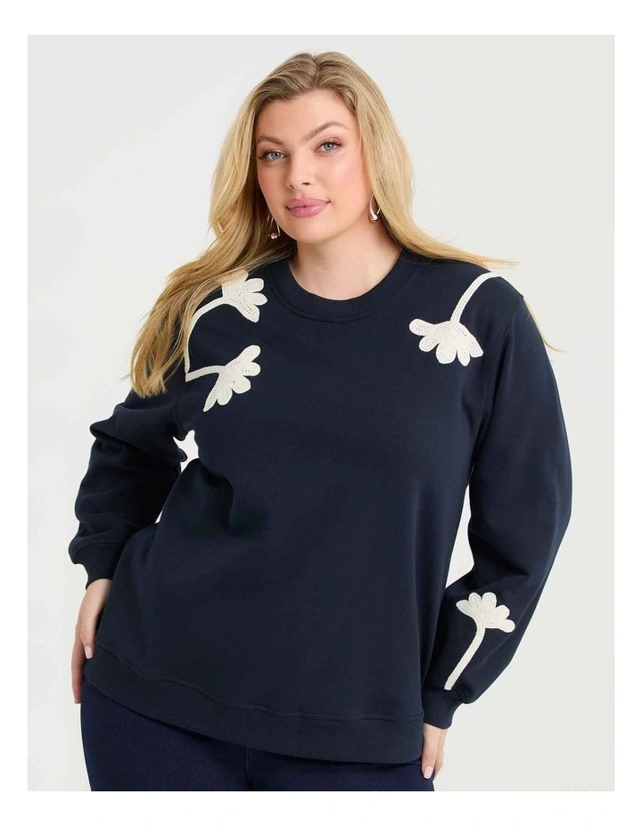 Cotton Blend Embroidery Sweatshirt Navy image 3