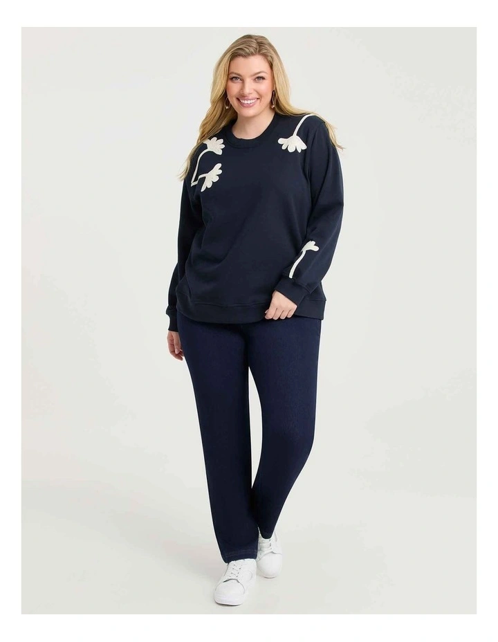 Cotton Blend Embroidery Sweatshirt Navy image 4