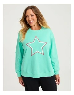 Cotton Blend Star Sweatshirt in Ocean Wave