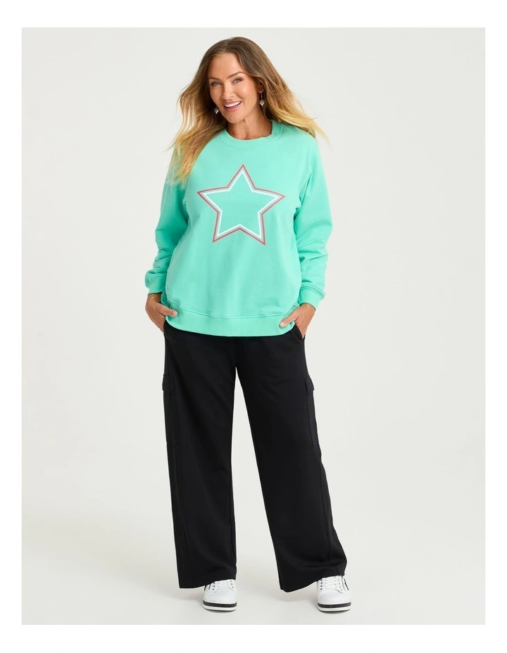 Cotton Blend Star Sweatshirt in Ocean Wave image 3