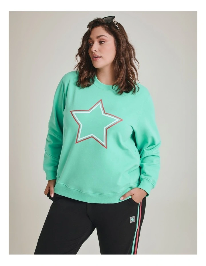 Cotton Blend Star Sweatshirt in Ocean Wave image 5
