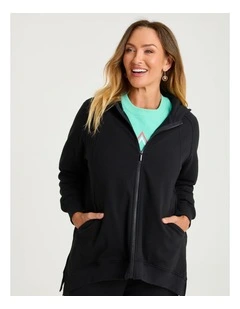 Cotton Blend Zip Through Hoodie Black