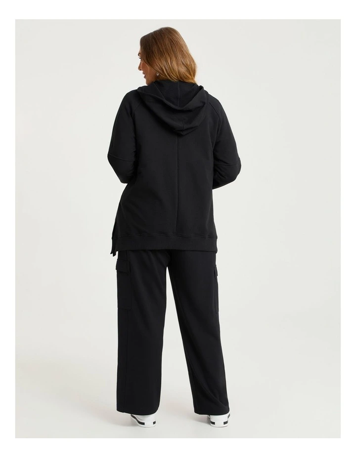 Cotton Blend Zip Through Hoodie Black image 2