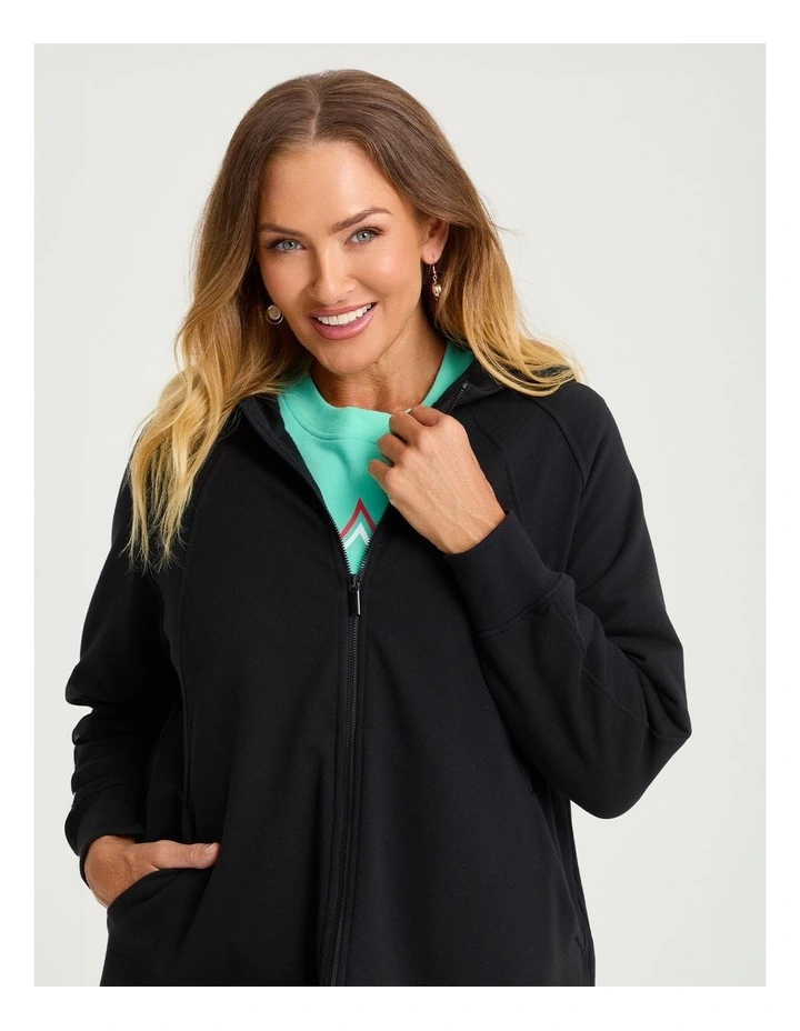 Cotton Blend Zip Through Hoodie Black image 3